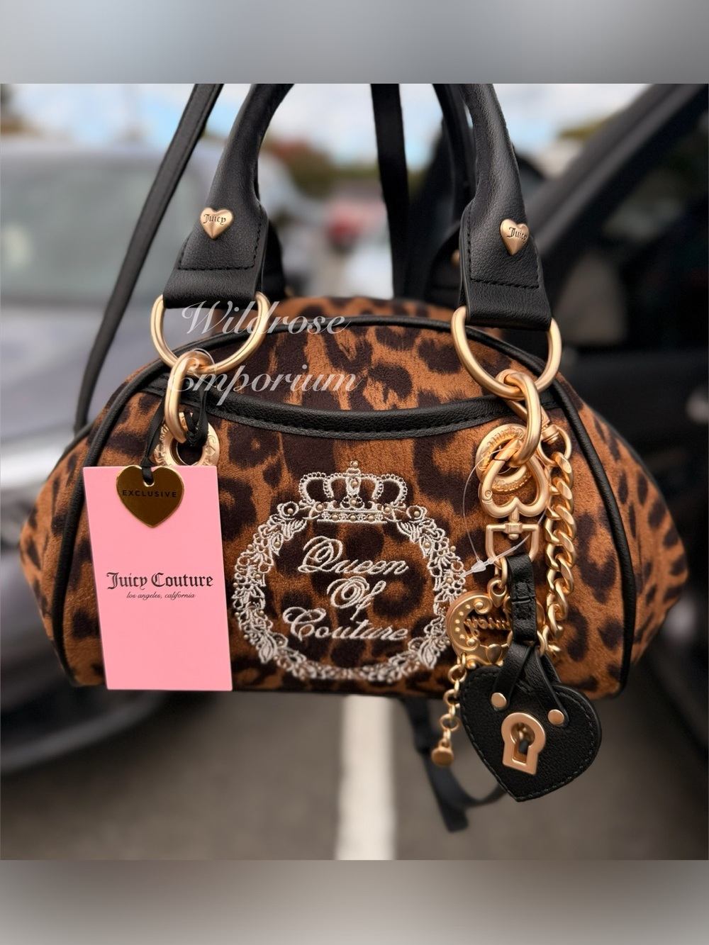 Juicy Couture Queen of Couture Leopard Animal Print Satchel Crossbody Bag New